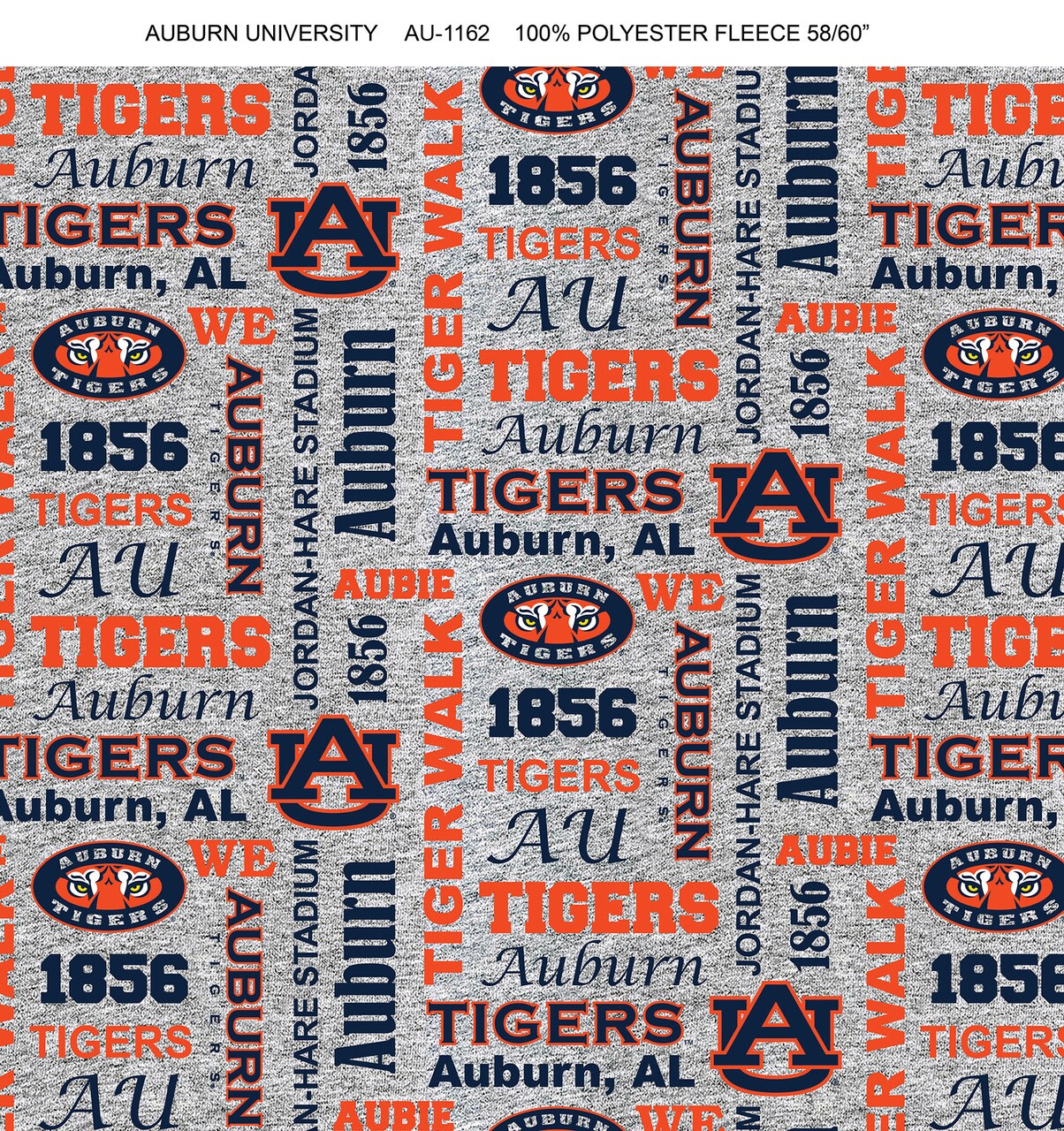 Sykel Enterprises-Auburn University Fleece Fabric-Auburn Tigers Heather Verbiage Fleece Blanket Fabric-Sold by the yard